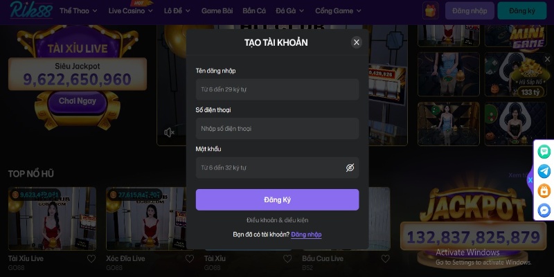 Hướng dẫn đăng ký Rik88